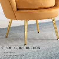 HOMCOM Modern Accent Chair, Velvet-Touch Fabric Leisure Club Chair with Gold Metal Legs for Bedroom, Yellow(m-6)