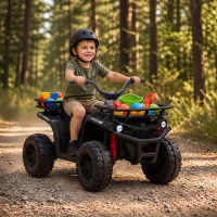 Qaba 12V Kids ATV, Electric Ride On Quad with Dual Motors, Soft Start, Battery Display, Music, Lights for 3-8 Years, Black(m-7)