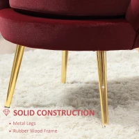 HOMCOM Modern Accent Chair, Velvet-Touch Fabric Leisure Club Chair with Gold Metal Legs for Bedroom, Wine Red(m-6)