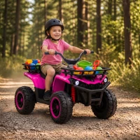 Qaba 12V Kids ATV, Electric Ride On Quad with Dual Motors, Soft Start, Battery Display, Music, Lights for 3-8 Years, Pink(m-7)
