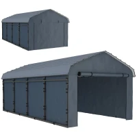 Outsunny 12' x 20' Metal Carport, Heavy Duty Garage Car Shelter with Galvanized Metal Roof and Removable Sidewalls, Dark Grey(m-9)