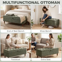 HOMCOM Storage Ottoman Bench, Linen-Look Upholstered Seat, 264 LBS Capacity, End of Bed Bench, Green(m-7)