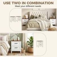 HOMCOM Farmhouse Nightstand Set of 2, Bedside Tables with 2 Drawers, Wood-Effect Top, White(m-4)