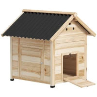 PawHut Duck Coop, Wooden Duck House with Openable Roof & Double Doors, Natural Wood(m-10)