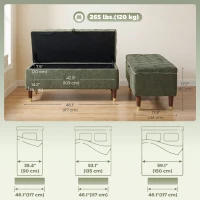 HOMCOM Storage Ottoman Bench, Linen-Look Upholstered Seat, 264 LBS Capacity, End of Bed Bench, Green(m-3)