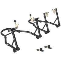 HOMCOM Motorcycle Stand Set, 850 lbs Capacity Front & Rear Combo Wheel Paddock Stand Lift for Dirt Bikes, Black(m-9)