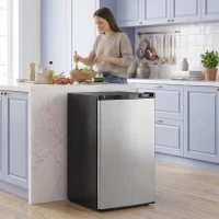 HOMCOM 3.2 Cu Ft Mini Fridge with Chiller Box, Single Door Compact Refrigerator, Adjustable Thermostat, Reversible Door, Silver(m-1)