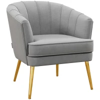 HOMCOM Fabric Armchair, Modern Accent Chair with Gold Metal Legs for Living Room, Bedroom, Home Office, Grey(m-2)