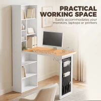 HOMCOM Fold-out Computer Desk with Storage Shelves, Bag, Wall Mount Home Office Desk, Writing Study Table with Bookshelf, White(m-7)