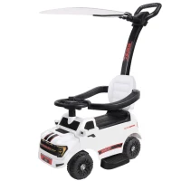 Qaba 3-in-1 Push Car for 1-3, Licensed FORD Shelby Sliding Walking Car with Parent Handle, Canopy, Guardrail, Storage, White(m-2)