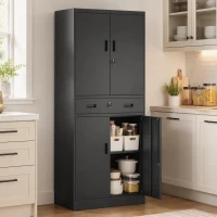 HOMCOM Metal Storage Cabinet with Locking Doors and Drawer,  71" Tall Lockable Garage Storage Cabinet with Adjustable Shelves(m-14)