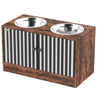 PawHut Raised Dog Bowls with Storage, Slow Feeder,  2 Stainless Steel Food and Water Bowl Non-Slip, Rustic Brown(m-2)