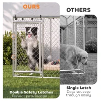 PawHut 6.6' x 6.6' x 4.9' Outdoor Dog Kennel Heavy Duty Galvanized Steel Chain Link with UV-resistant Roof, Silver(m-7)
