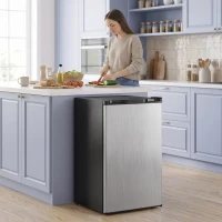 HOMCOM 3.2 Cu Ft Mini Fridge with Chiller Box, Single Door Compact Refrigerator, Adjustable Thermostat, Reversible Door, Silver(m-8)