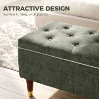 HOMCOM Storage Ottoman Bench, Linen-Look Upholstered Seat, 264 LBS Capacity, End of Bed Bench, Green(m-6)