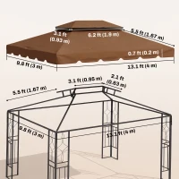 Outsunny 13' x 10' Gazebo Replacement Canopy, Gazebo Top Cover with Double Vented Roof for Garden Patio(TOP ONLY), Coffee(m-3)