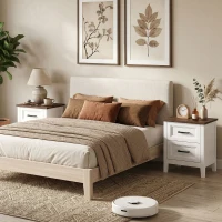 HOMCOM Farmhouse Nightstand Set of 2, Bedside Tables with 2 Drawers, Wood-Effect Top, White(m-8)