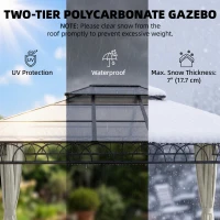 Outsunny 10' x 12' Outdoor Gazebo Canopy, Double Roof Hardtop Gazebo with Polycarbonate Roof, Steel Frame, Nettings and Curtains(m-4)