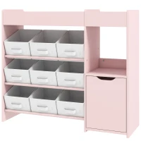 Qaba Toy Storage Organizer with 9 Non-Woven Fabric Boxes, Storage Cabinet & Shelves, for Kids Room, Nursery, Playroom Pink(m-2)