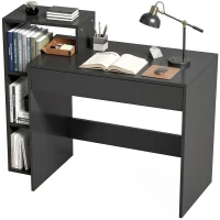 HOMCOM Desk with Storage, Computer Desk with 3 Open Shelves and Drawer Black(m-2)
