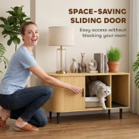 PawHut Cat Litter Box Enclosure with Sliding Door, Litter Mat, Fit Most of Litter Box, End Table, Modern Style(m-5)
