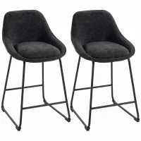 HOMCOM Bar Stools Set of 2 Chenille Barstools Counter Height Bar Chairs Backrest Footrest Black(m-2)