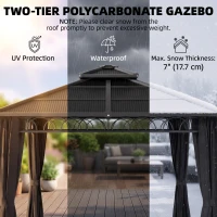 Outsunny 10' x 10' Outdoor Hardtop Gazebo Canopy w/ Double PC Roof, Steel Frame, Nettings, Curtains for Garden Lawn Deck, Black(m-4)