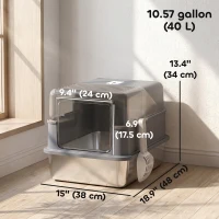 PawHut Stainless Steel Cat Litter Box with Lid, High Sided Enclosed Metal Litter Box w/ Scoop, Deodorization Bags for Cats(m-3)