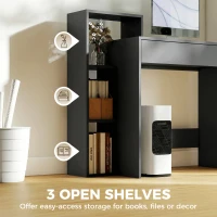 HOMCOM Desk with Storage, Computer Desk with 3 Open Shelves and Drawer Black(m-4)