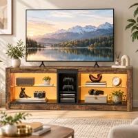 HOMCOM TV Stand Cabinet with LED Lights and Remote Control for TVs up to 65" with Storage Shelves and Compartment Rustic Brown(m-1)