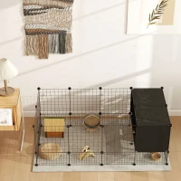 PawHut Guinea Pig Cage, Small Animal Playpen with 31 Panels, Elevated Huts, Non-Slip Mats, Black(m-10)