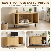 PawHut Cat Litter Box Enclosure with Sliding Door, Litter Mat, Fit Most of Litter Box, End Table, Modern Style(m-4)