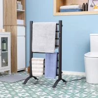 HOMCOM 8-Bar Heated Towel Warmer Rack with Built-in Timer and LED Indicators, Wall Mounted & Free Standing Carbon Steel Electric Towel Bar with Adjustable Temperature, Black(m-8)