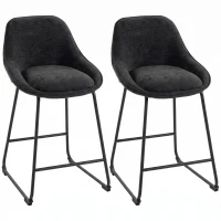 HOMCOM Bar Stools Set of 2 Chenille Barstools Counter Height Bar Chairs Backrest Footrest Black(m-13)
