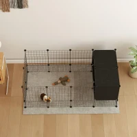 PawHut Guinea Pig Cage, Small Animal Playpen with 31 Panels, Elevated Huts, Non-Slip Mats, Black(m-9)