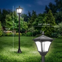 Outsunny 47" Single Solar Lamp Post, 30 Lumens Garden Solar-Powered LED Streetlight Style Outdoor Light Waterproof 5-6 Hours with Base for Lawn Pathway Walkway, Black(m-3)