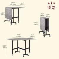 HOMCOM Six-Seater Drop-Leaf Dining Table with Wheels, Grey(m-3)