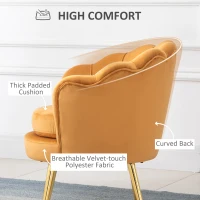 HOMCOM Modern Accent Chair, Velvet-Touch Fabric Leisure Club Chair with Gold Metal Legs for Bedroom, Yellow(m-5)