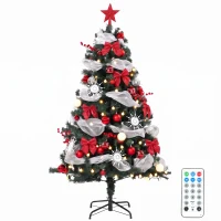 HOMCOM 5ft Prelit Christmas Tree Spruce, Remote, Hinged, Artificial Xmas Tree with 8 Modes, 450 Tips, 150 LEDs, Green Red(m-13)