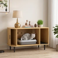 PawHut Cat Litter Box Enclosure with Sliding Door, Litter Mat, Fit Most of Litter Box, End Table, Modern Style(m-1)