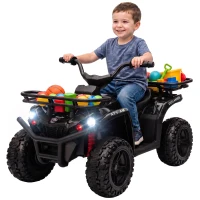 Qaba 12V Kids ATV, Electric Ride On Quad with Dual Motors, Soft Start, Battery Display, Music, Lights for 3-8 Years, Black(m-2)