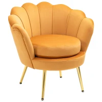 HOMCOM Modern Accent Chair, Velvet-Touch Fabric Leisure Club Chair with Gold Metal Legs for Bedroom, Yellow(m-9)