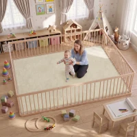 Qaba 1.2" Thick Baby Play Mat, 110" x 79" Playpen Mat, Non-Slip, Water-Resistant, Soft Flannel for Crawling, Cream White(m-2)