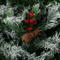 HOMCOM 9ft Flocked Prelit Christmas Tree Spruce, Dual Colour, Remote, Hinged Artificial Xmas Tree with Pinecones, Berries(m-12)