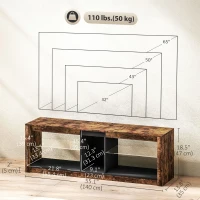 HOMCOM TV Stand Cabinet with LED Lights and Remote Control for TVs up to 65" with Storage Shelves and Compartment Rustic Brown(m-3)