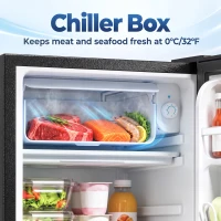 HOMCOM 3.2 Cu Ft Mini Fridge with Chiller Box, Single Door Compact Refrigerator, Adjustable Thermostat, Reversible Door, Black(m-4)