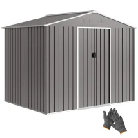 Outsunny 8' x 6' Outdoor Storage Shed, Metal Garden Tool Storage House with Lockable Sliding Doors and Vents, Light Grey(m-9)