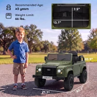 Qaba 12V Electric Car for Kids 3+ Years, Licensed Land Rover Defender Toddler Ride on Car w/ Remote Control, Green(m-3)