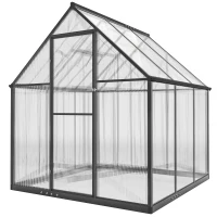 Outsunny 6 x 5.5ft Polycarbonate Greenhouse, Quick Setup Walk-in Greenhouse, Swing Door, Adjustable Roof Vent, Rain Gutter, Black(m-2)