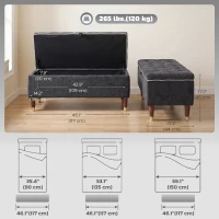 HOMCOM Storage Ottoman Bench, Linen-Look Upholstered Seat, 264 LBS Capacity, End of Bed Bench, Dark Grey(m-3)